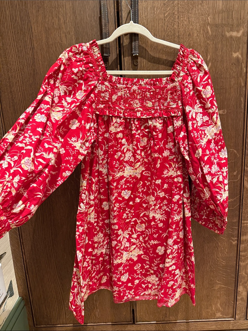 Doen Red Floral Puff-Sleeve mini Dress